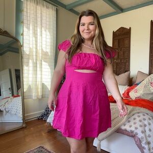 Free People Vibrant Hot Pink Sundress with Smocked Bodice size L